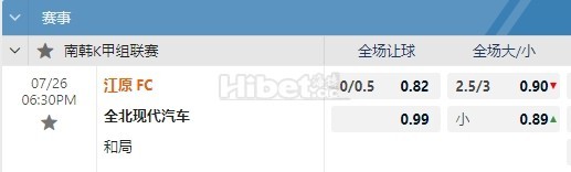 韩职联 07/26 18:30 江原FC - 全北现代（大小）