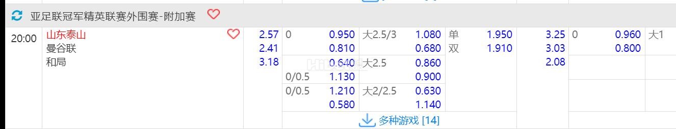 2024年8月13日 20：00 亚冠外围赛 山东泰山VS曼谷联