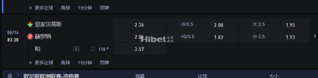 西班牙甲级联赛 08/16 03:30 皇家贝蒂斯 VS赫罗纳